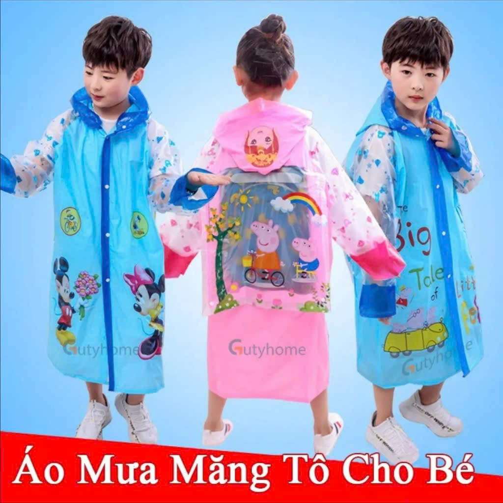 Áo mưa măng tô có ngăn balo dày dặn cho bé
