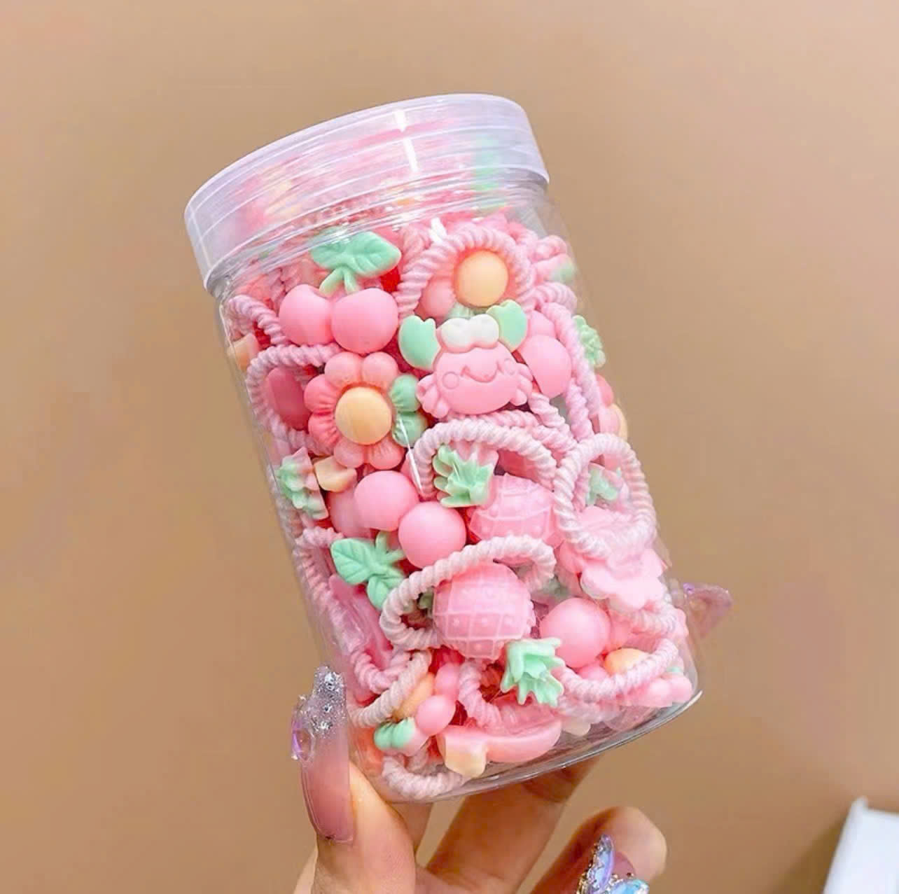 Hộp dây buộc tóc cao su hình trái cây hoạt hình đáng yêu cho bé 