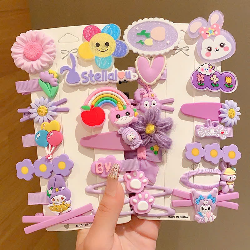 Set 14 kẹp tóc dễ thương hoạ tiết hoạt hình cho bé