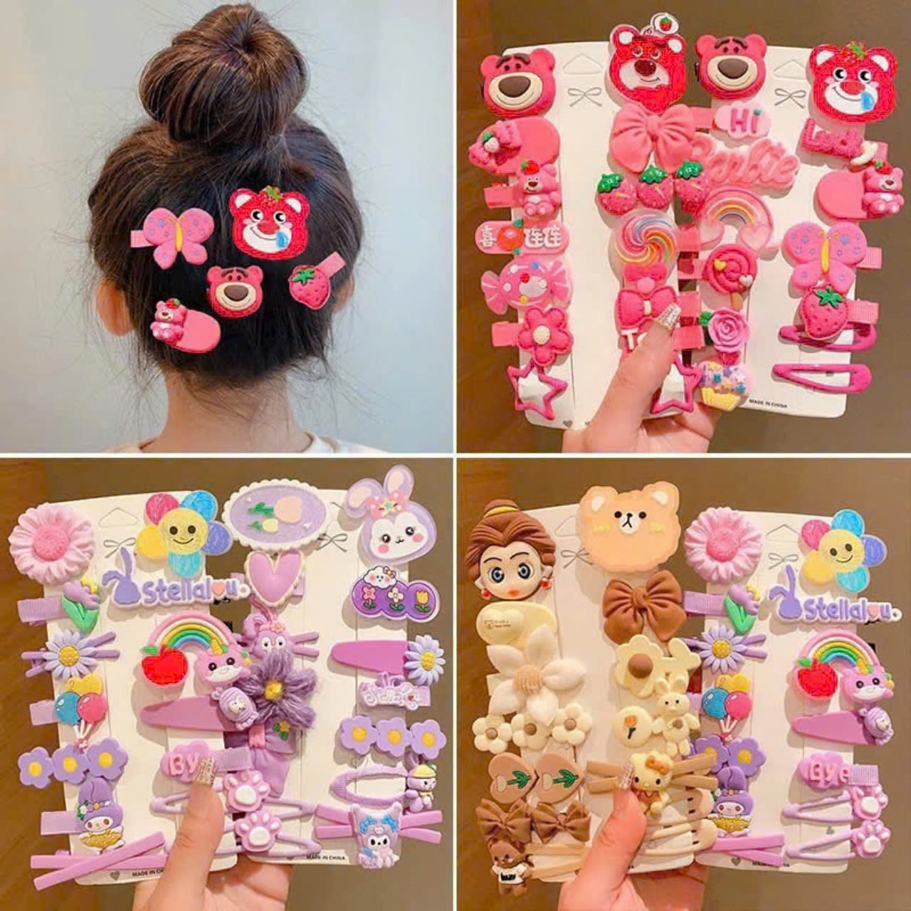 Set 14 kẹp tóc dễ thương hoạ tiết hoạt hình cho bé
