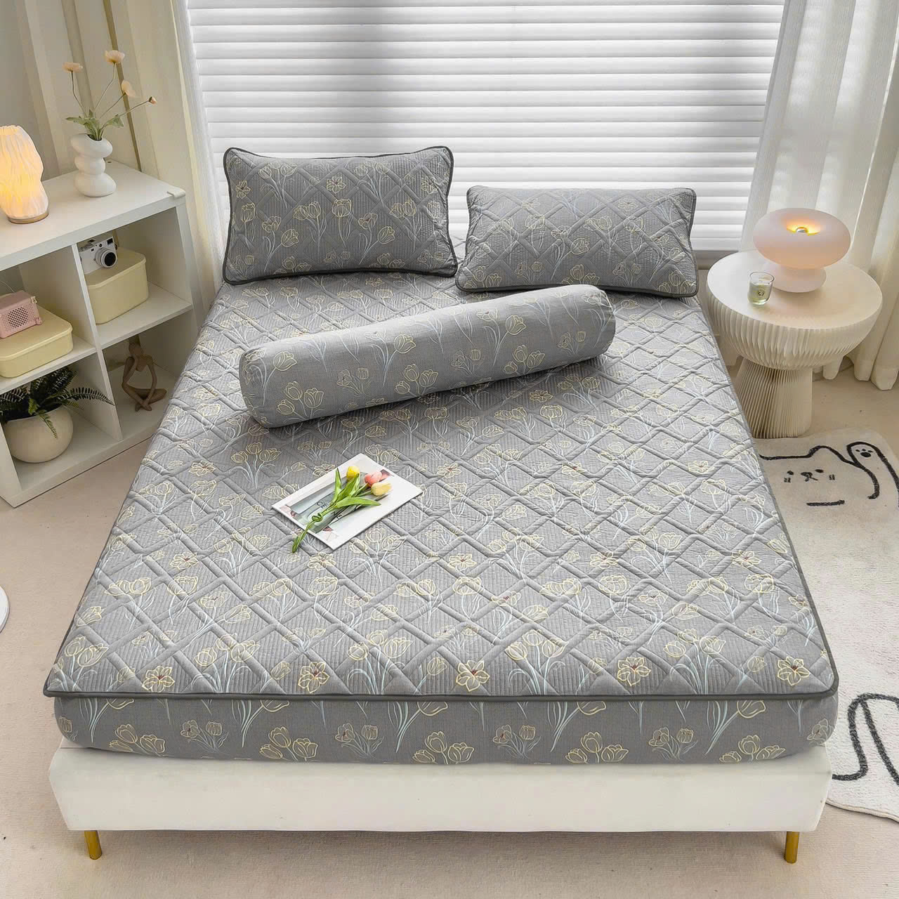 Bộ ga gối cotton đũi Hàn Quốc thoáng mát trần bông 1m8 cao cấp
