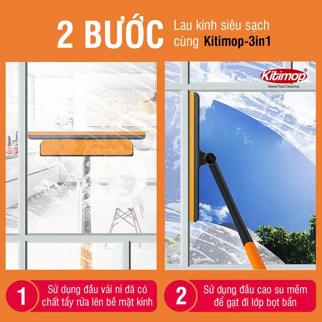 Cây lau kính đa năng 3in1 kèm gạt nước silicon tiện lợi