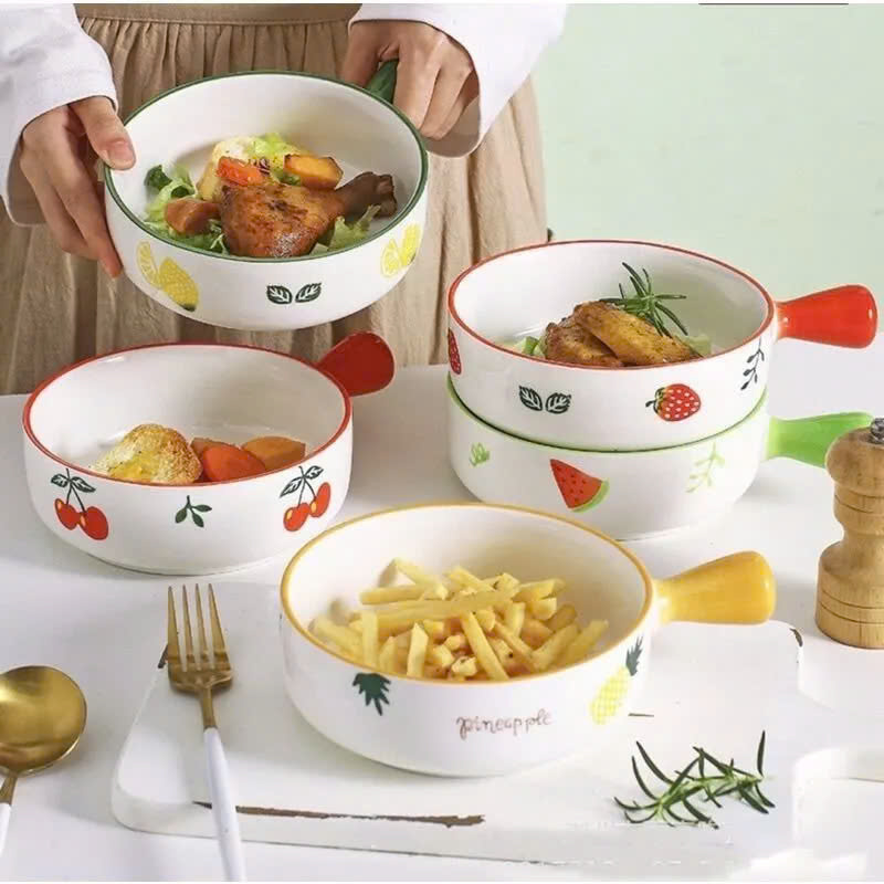 Bát Sứ Tròn Họa Tiết Hoạt Hình Có Tay Cầm Size 16cm