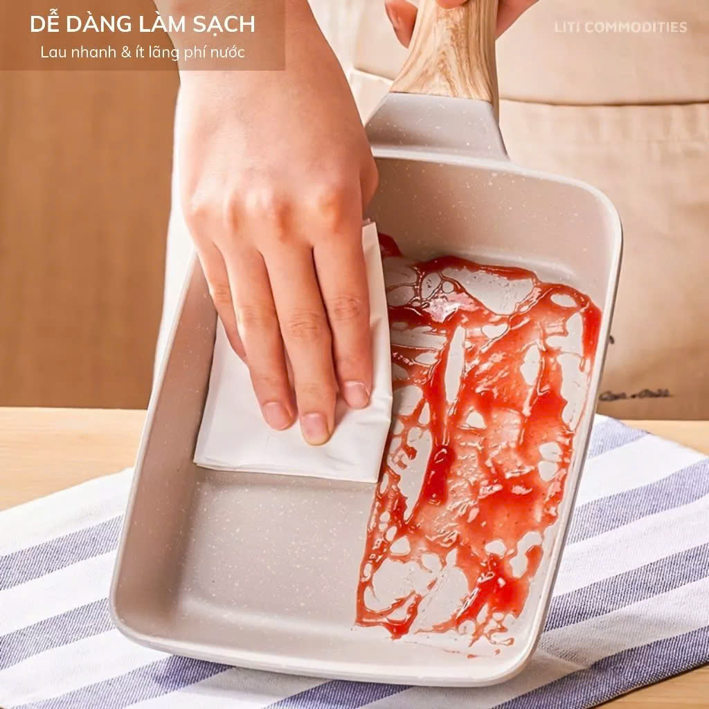 Chảo chữ nhật chống dính đáy từ chiên trứng cuộn tiện lợi size 15x19cm 