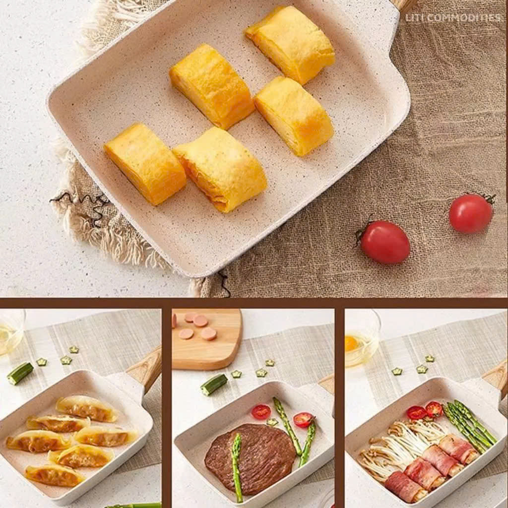 Chảo chữ nhật chống dính đáy từ chiên trứng cuộn tiện lợi size 15x19cm 