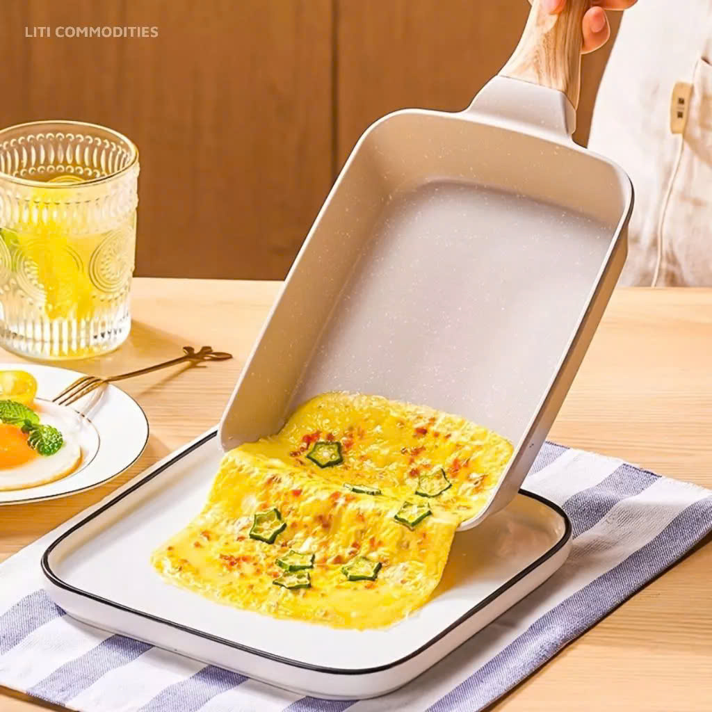 Chảo chữ nhật chống dính đáy từ chiên trứng cuộn tiện lợi size 15x19cm 