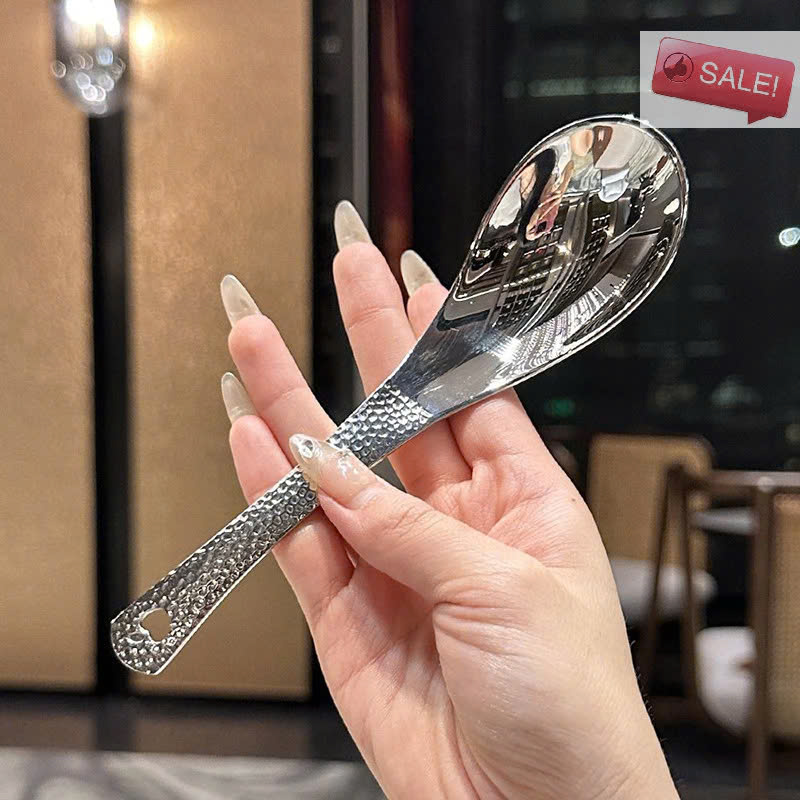Set 10 muỗng cơm inox bạc cán sần hoạ tiết sang chảnh  