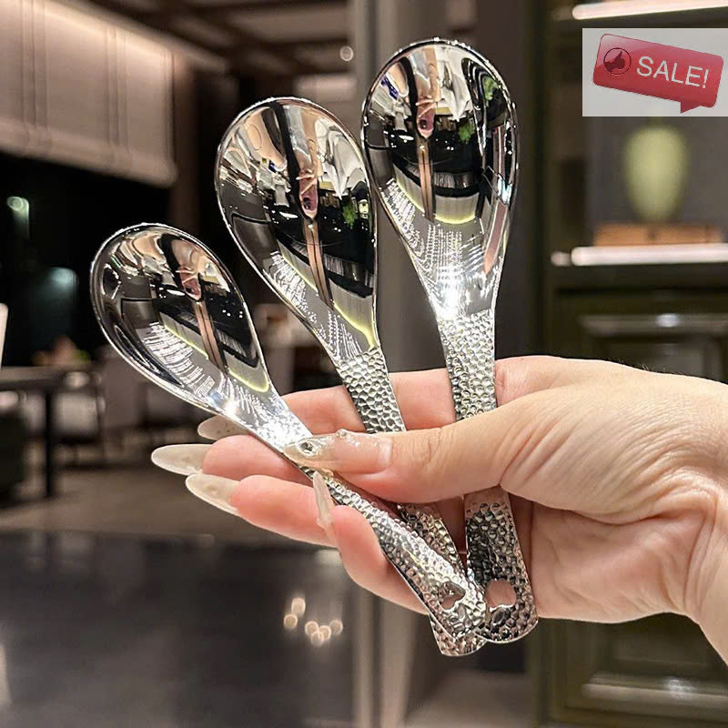 Set 10 muỗng cơm inox bạc cán sần hoạ tiết sang chảnh  