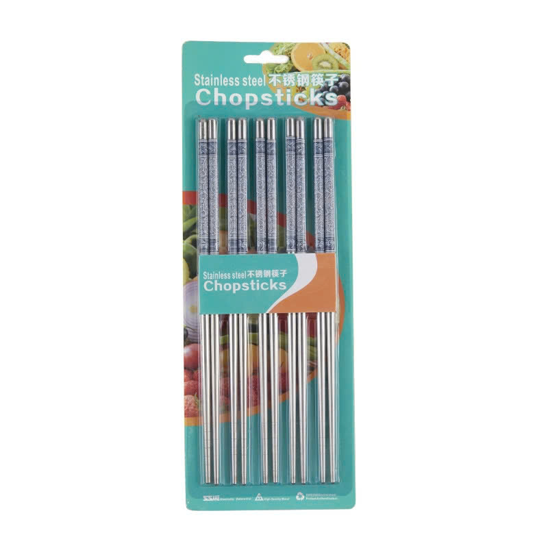 Bộ 5 đôi đũa inox xoắn chống trượt cao cấp 