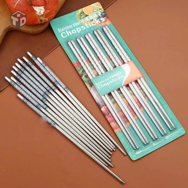Bộ 5 đôi đũa inox xoắn chống trượt cao cấp 