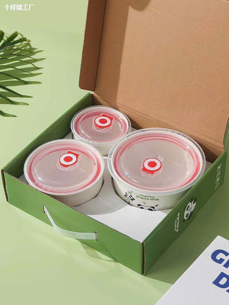 Bộ 3 thố sứ GẤU TRÚC có nắp hút chân không 