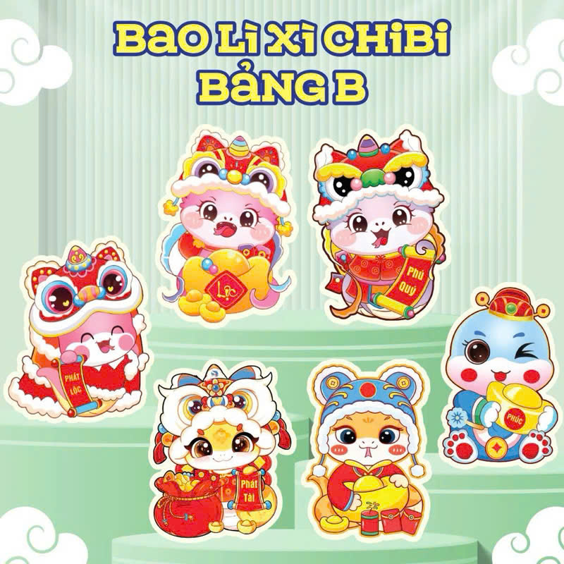 Set 10 bao lì xì chibi hoạt hình mẫu mới 2025