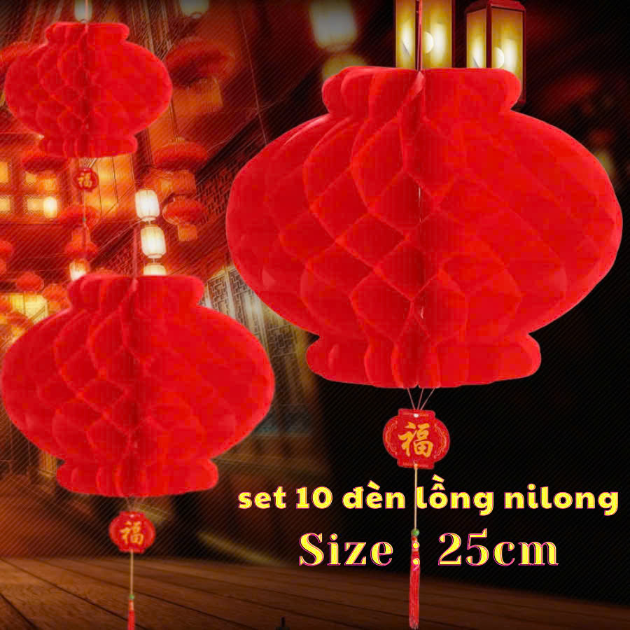 Set 10 đèn lồng đỏ trang trí lễ hội tết size 25cm