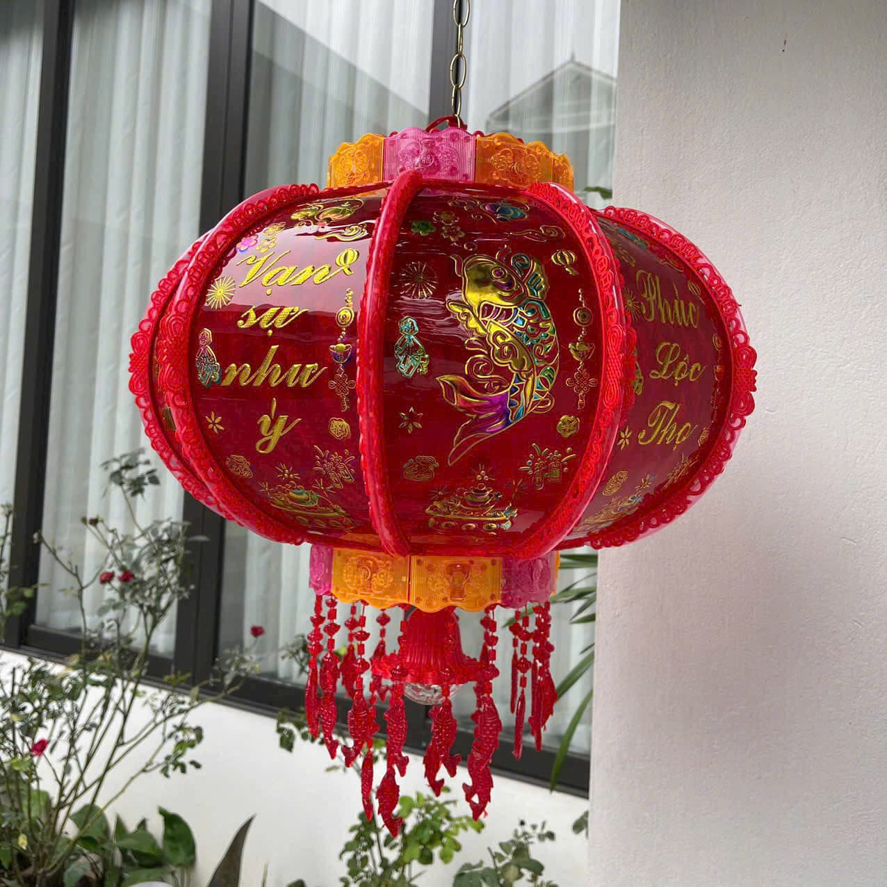 Lồng đèn điện xoay 360 độ trang trí tết size 50cm
