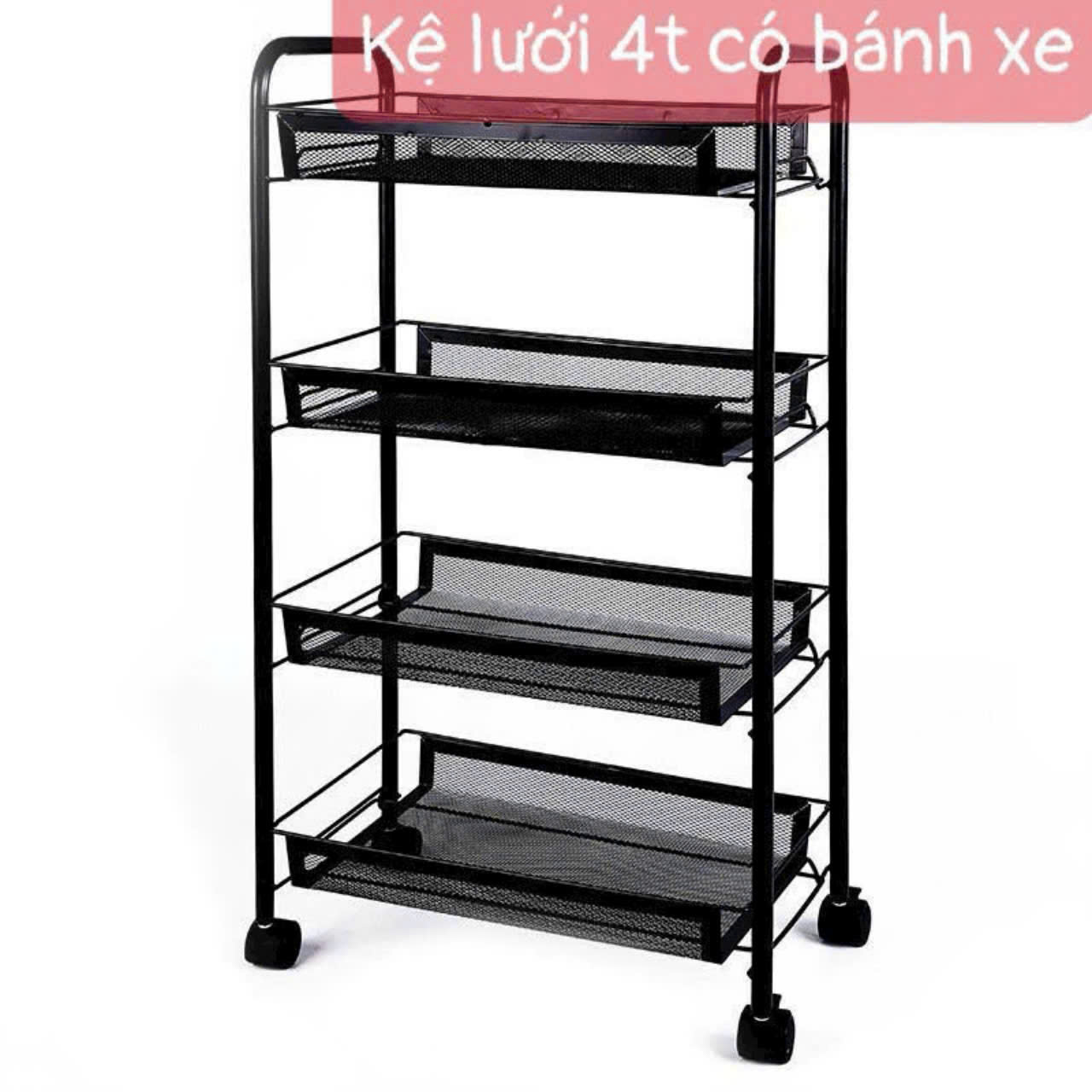 Kệ đa năng khay lưới thép 4 tầng có bánh xe tiện lợi