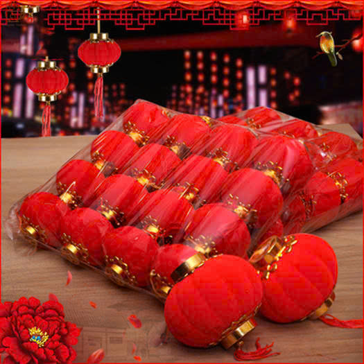 Set 20 quả đèn lồng nhung đỏ trang trí lễ hội Tết size 6