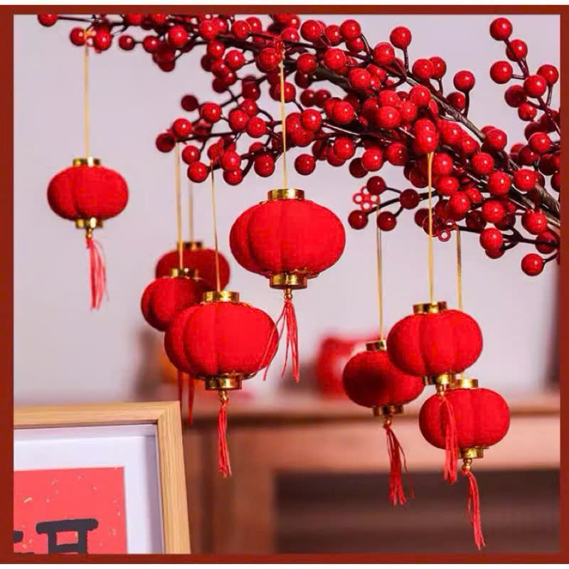Set 20 quả đèn lồng nhung đỏ trang trí lễ hội Tết size 6