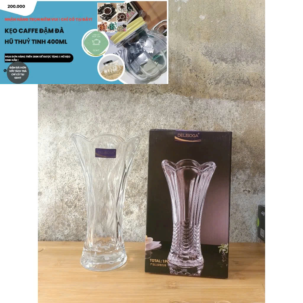 Lọ hoa thuỷ tinh dáng trụ vát cao sang trọng 25cm