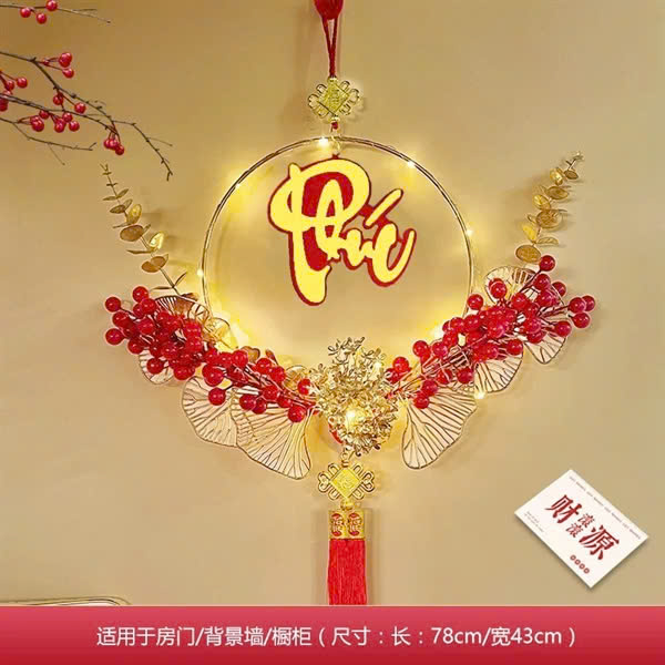 Liễn đỏ treo chữ Tết Phúc Lộc Thọ có đèn may mắn 