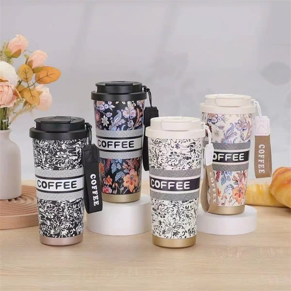Ly giữ nhiệt Coffee hoạ tiết hoa lá phong cách CHAGEE 500ML 