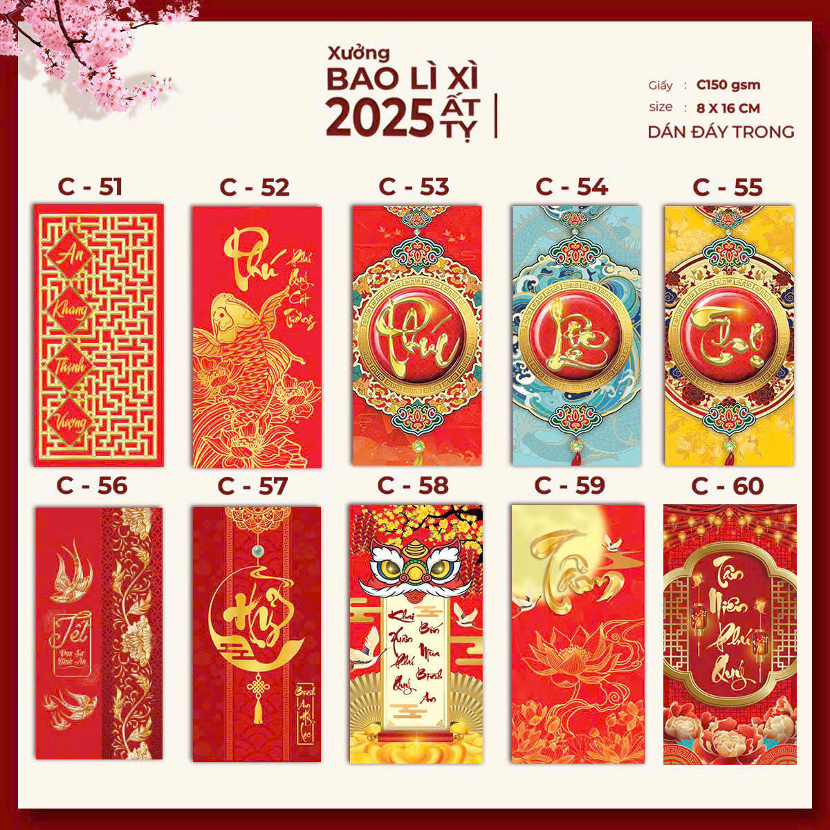 Set 100 bao lì xì Truyền Thống 2025