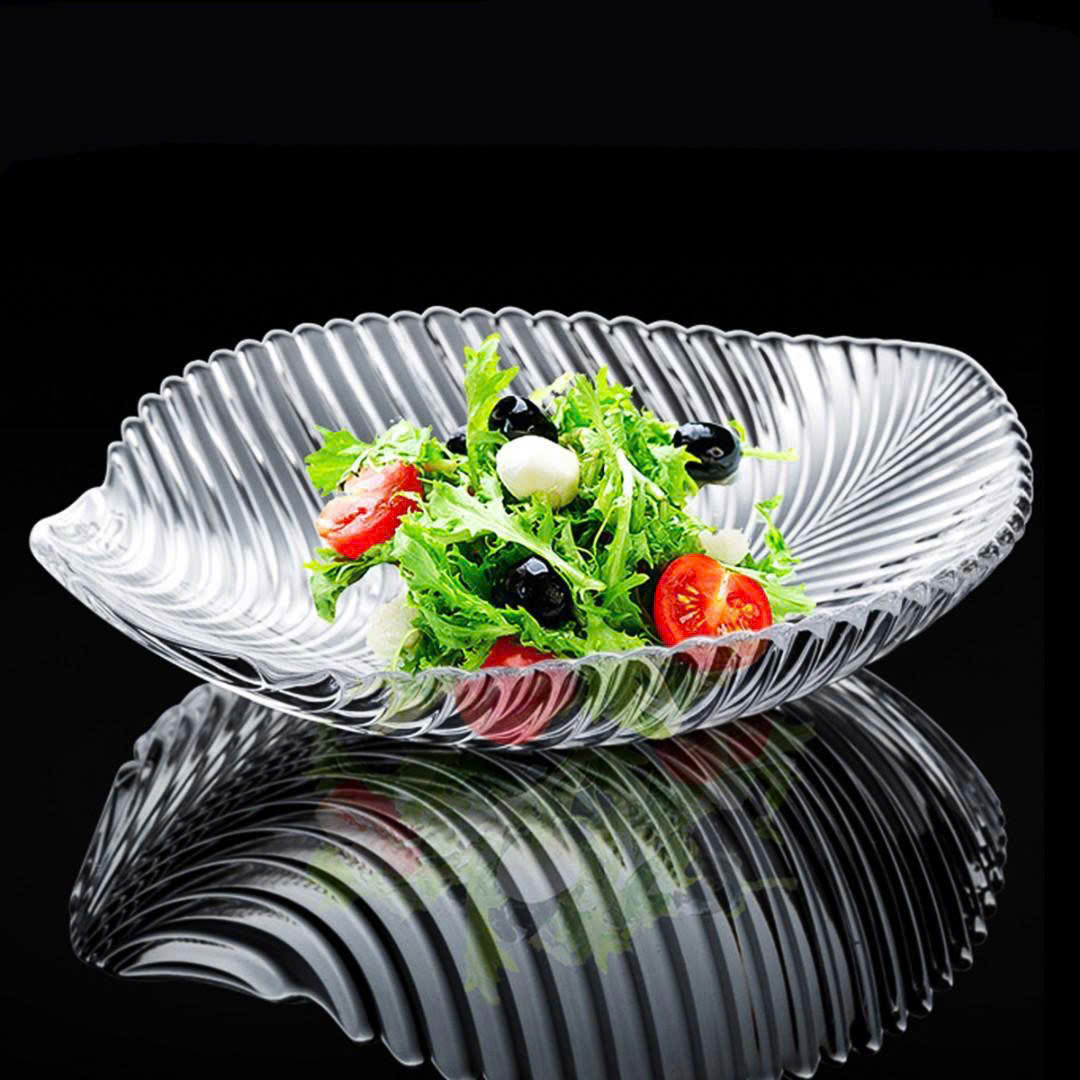   Đĩa thuỷ tinh hình chiếc lá đựng hoa quả sang trọng 
