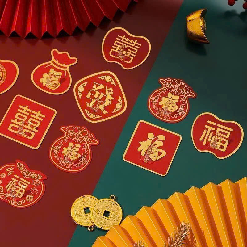 Set 10 móc dán tường siêu dính hình túi tài lộc đỏ