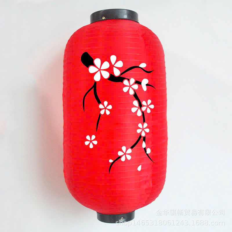 Lồng đèn đỏ loại dài Nhật Bản hoa đào size 12 trang trí Tết 