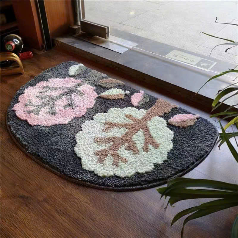 Thảm lau chân hình bán nguyệt 3D hoạ tiết hoa sang trọng 