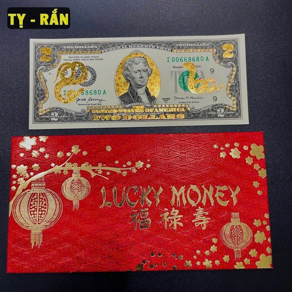 Tiền lì xì may mắn 2USD con Rắn mạ vàng