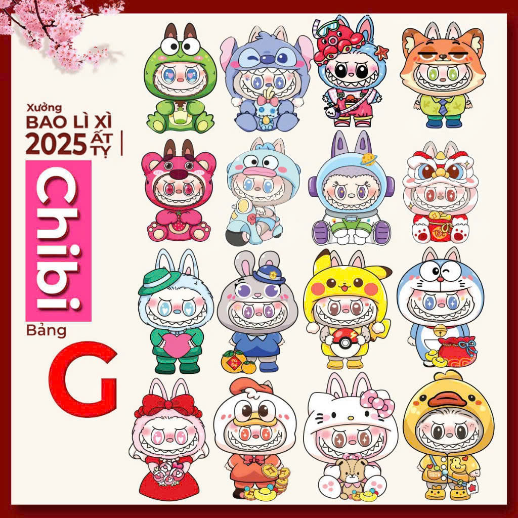 Set 100 bao lì xì chibi hoạt hình mẫu mới 2025