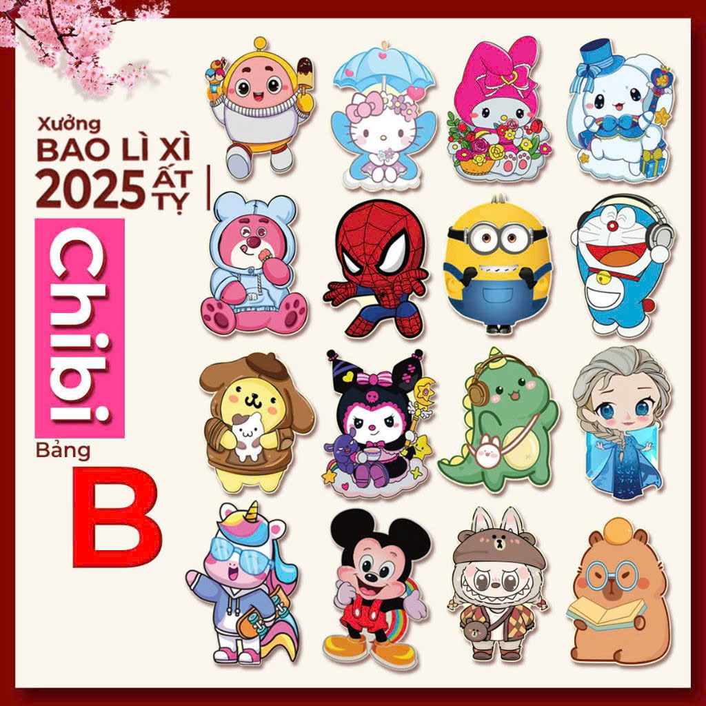 Set 100 bao lì xì chibi hoạt hình mẫu mới 2025