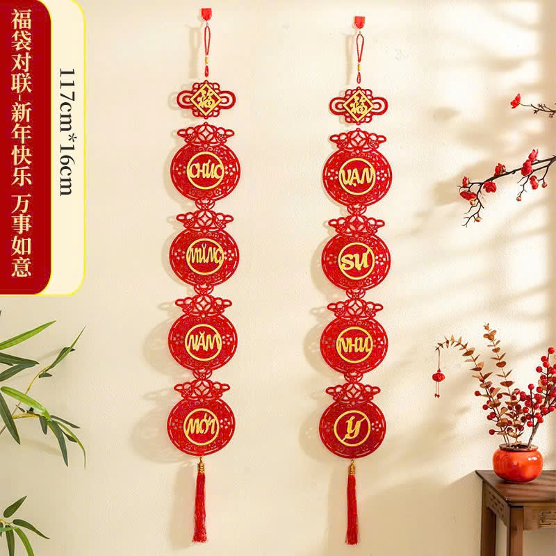 Set 2 câu đối trang trí tết treo cửa 2025 