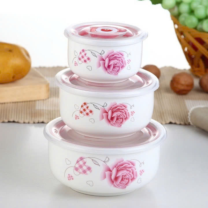 Bộ 3 thố sứ có nắp hút chân không cao cấp