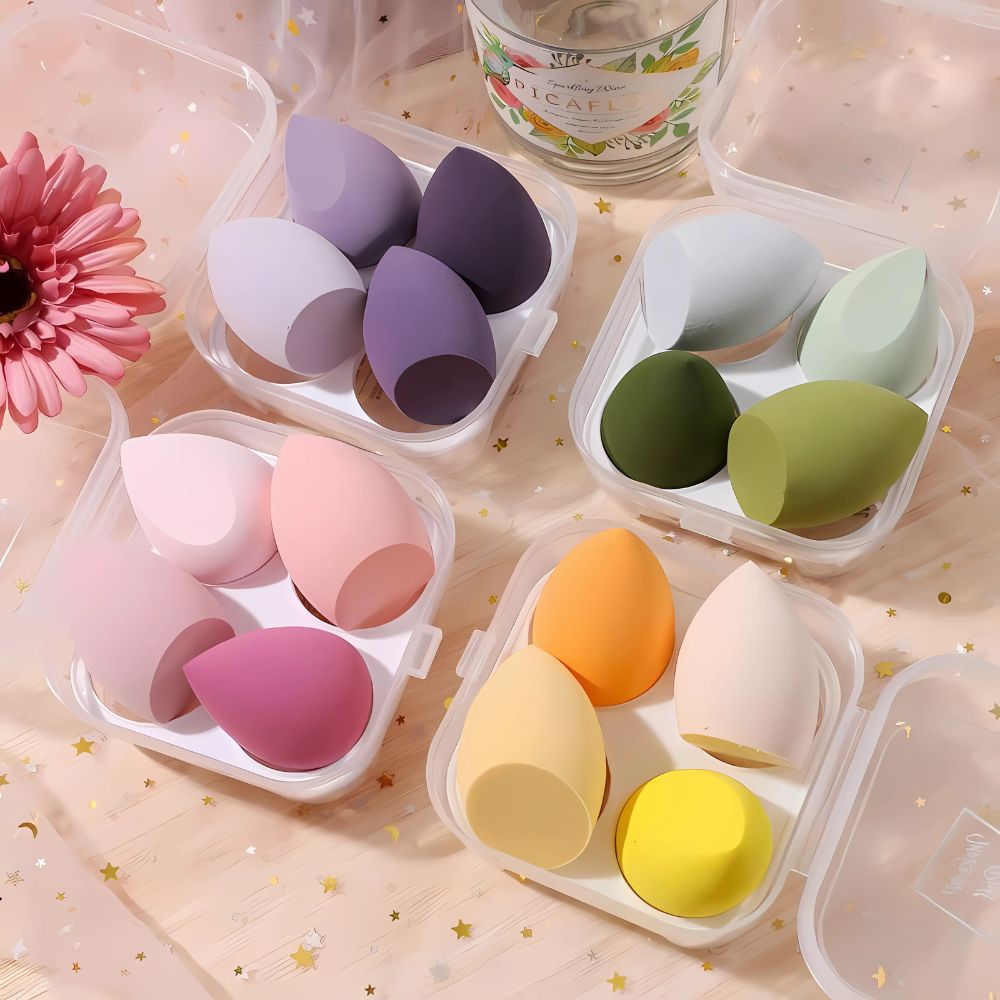 Hộp 4 bông mút tán kem nền kèm hộp xinh xắn