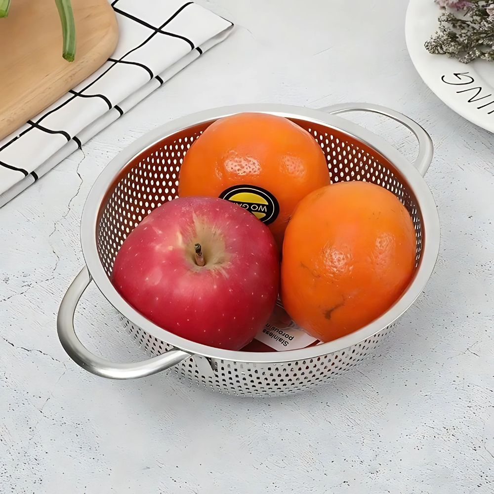 Rổ inox không gỉ sét có quai cầm size 28.5cm