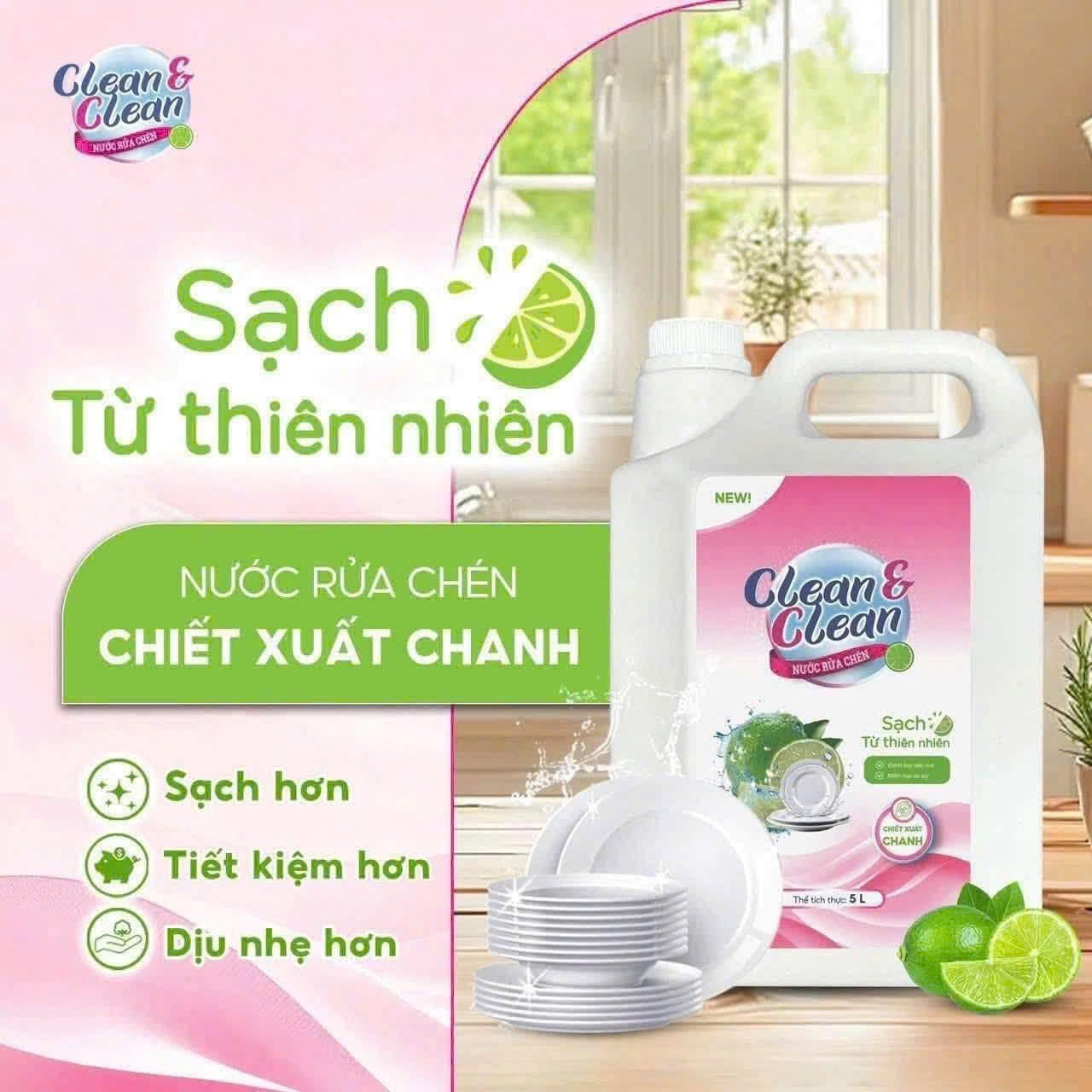 Nước rửa chén Clean&Clean Hương Chanh Can 5L