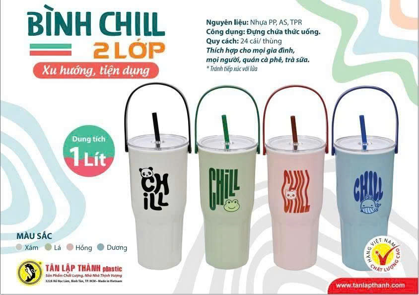 Bình đựng nước có quai xách Chill 2 lớp 1L TLT