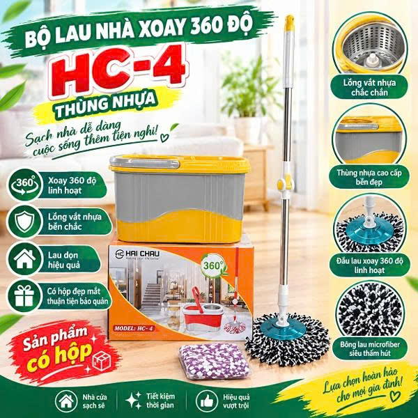 Bộ thùng lau nhà xoay 360 độ Hai Chau HC-4
