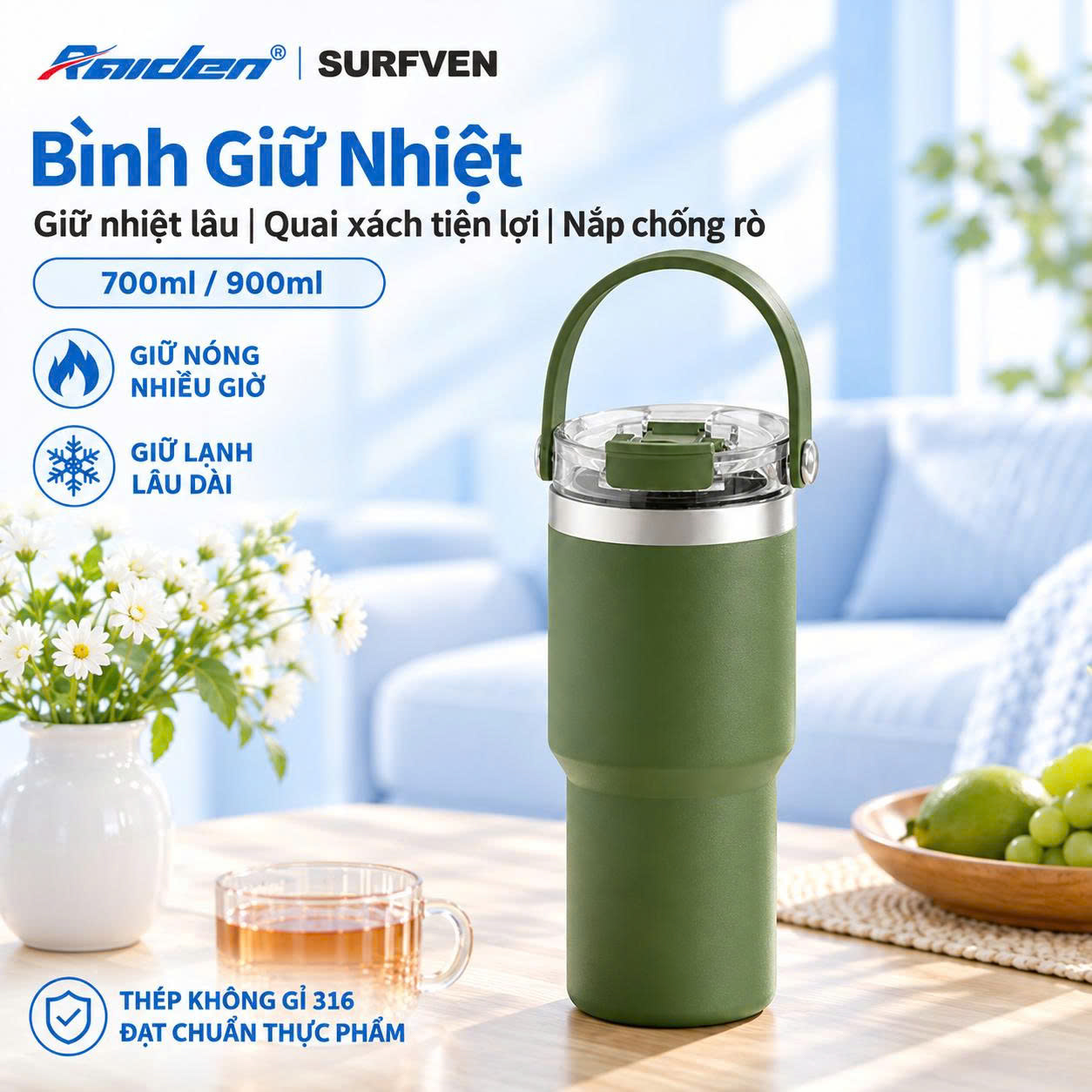 Bình giữ nhiệt có quai xách SURFVEN 900ml SFE-2390