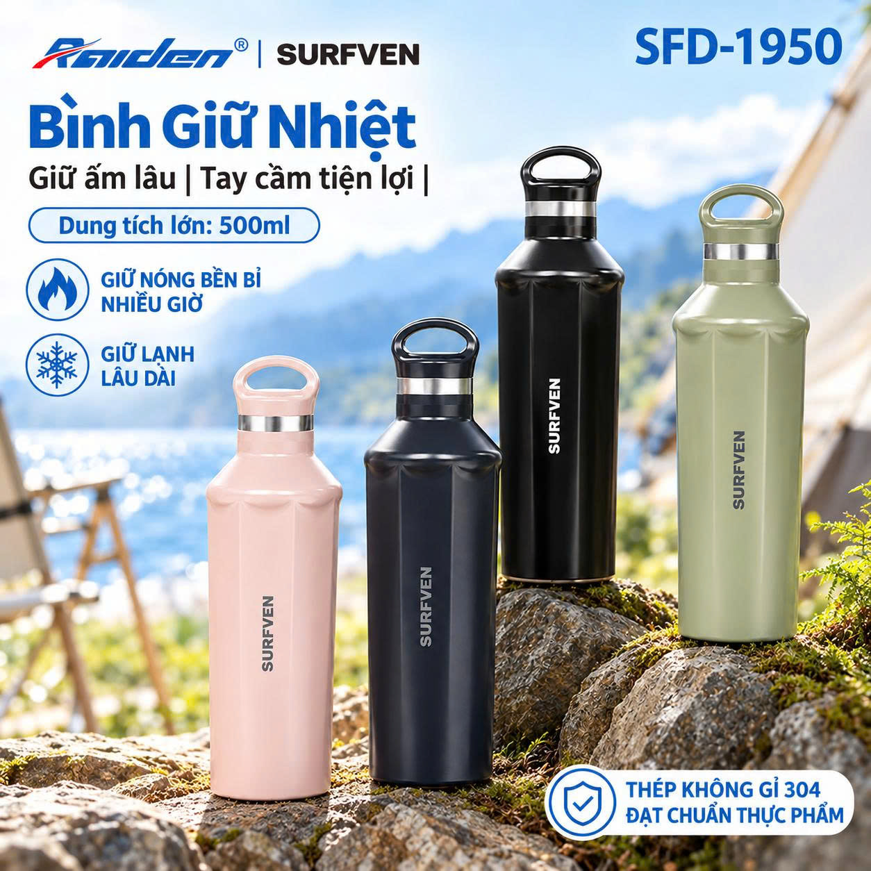 Bình giữ nhiệt quai xách móc treo SURFVEN 500ml SFD-1950