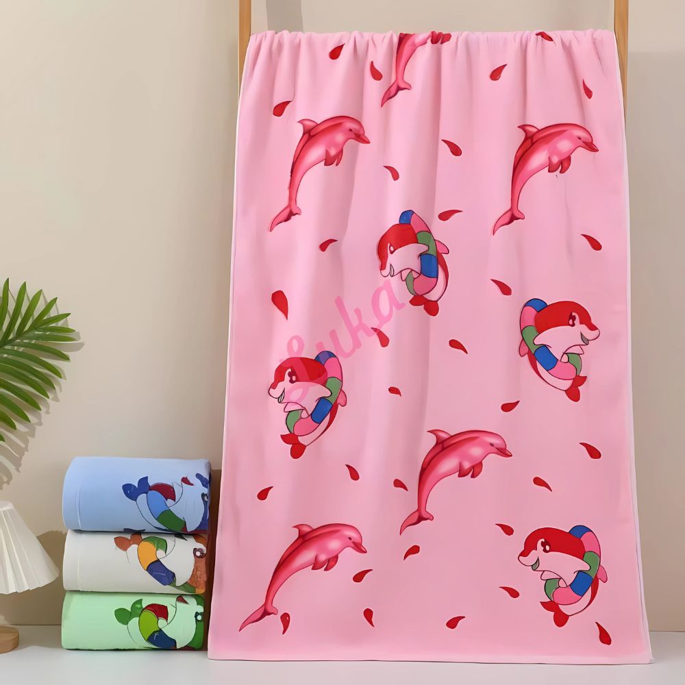 Khăn tắm cotton chạm hoạ tiết hoạt hình cho bé 50x1m