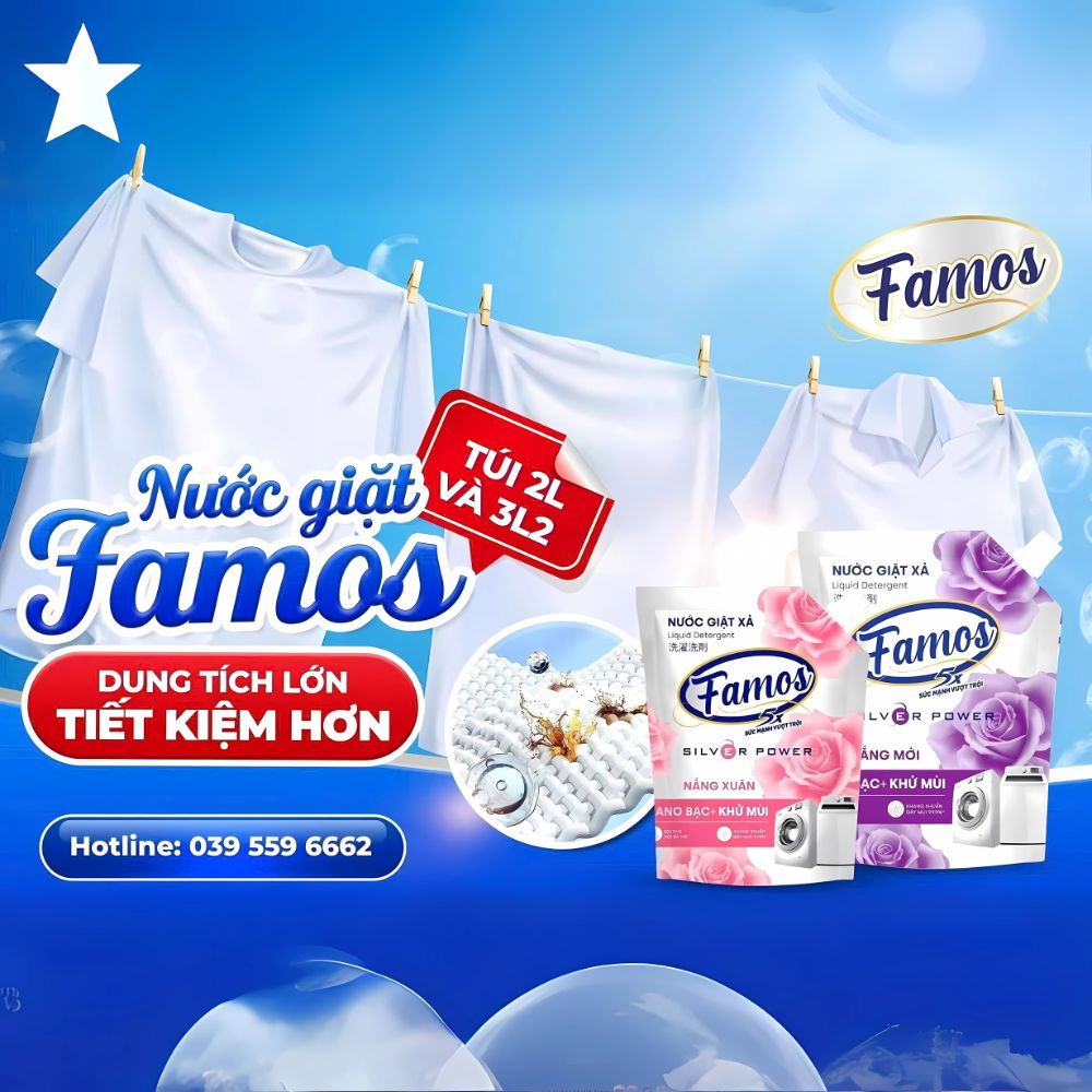Nước giặt xả Famos công nghệ Nano bạc 3.2kg