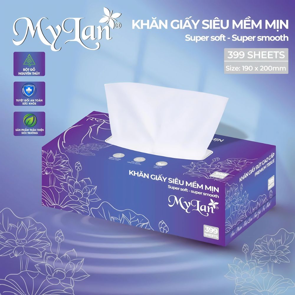 Hộp khăn giấy rút siêu mềm mịn MyLan 399 tờ