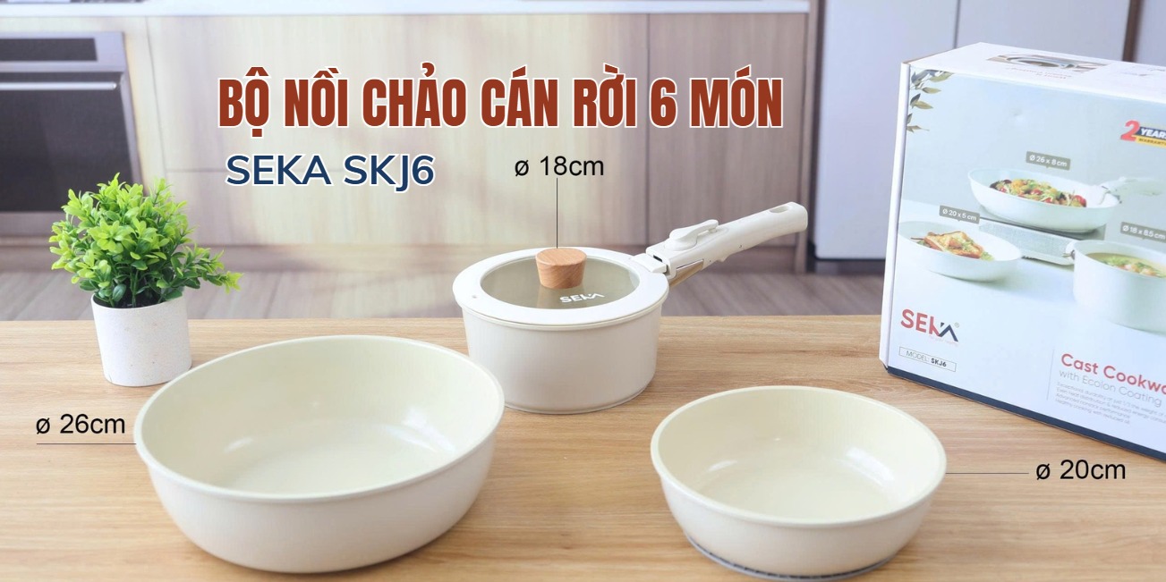 Bộ nồi chảo cán rời 6 món kèm miếng lót Seka SKJ6