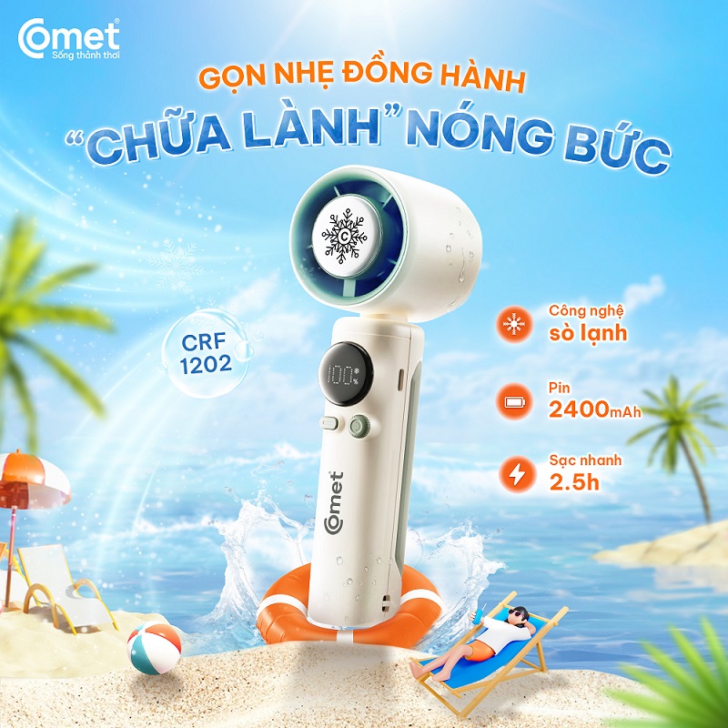 Quạt sạt cầm tay Comet CRF1202 màn hình Led 199 cấp độ gió tùy chỉnh