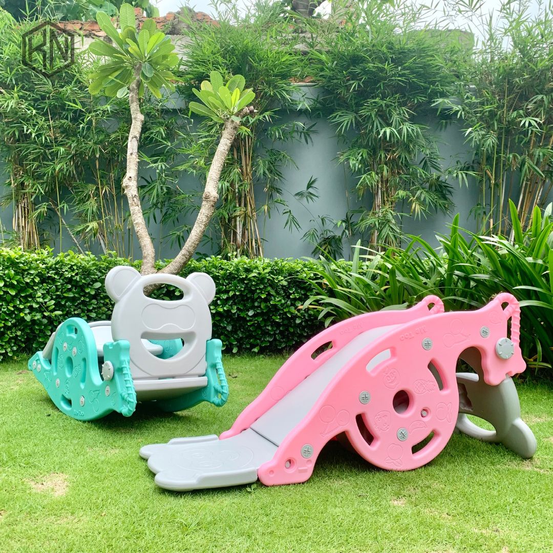 Cầu trượt bập bênh hình gấu 3in1 thiết kế đa năng