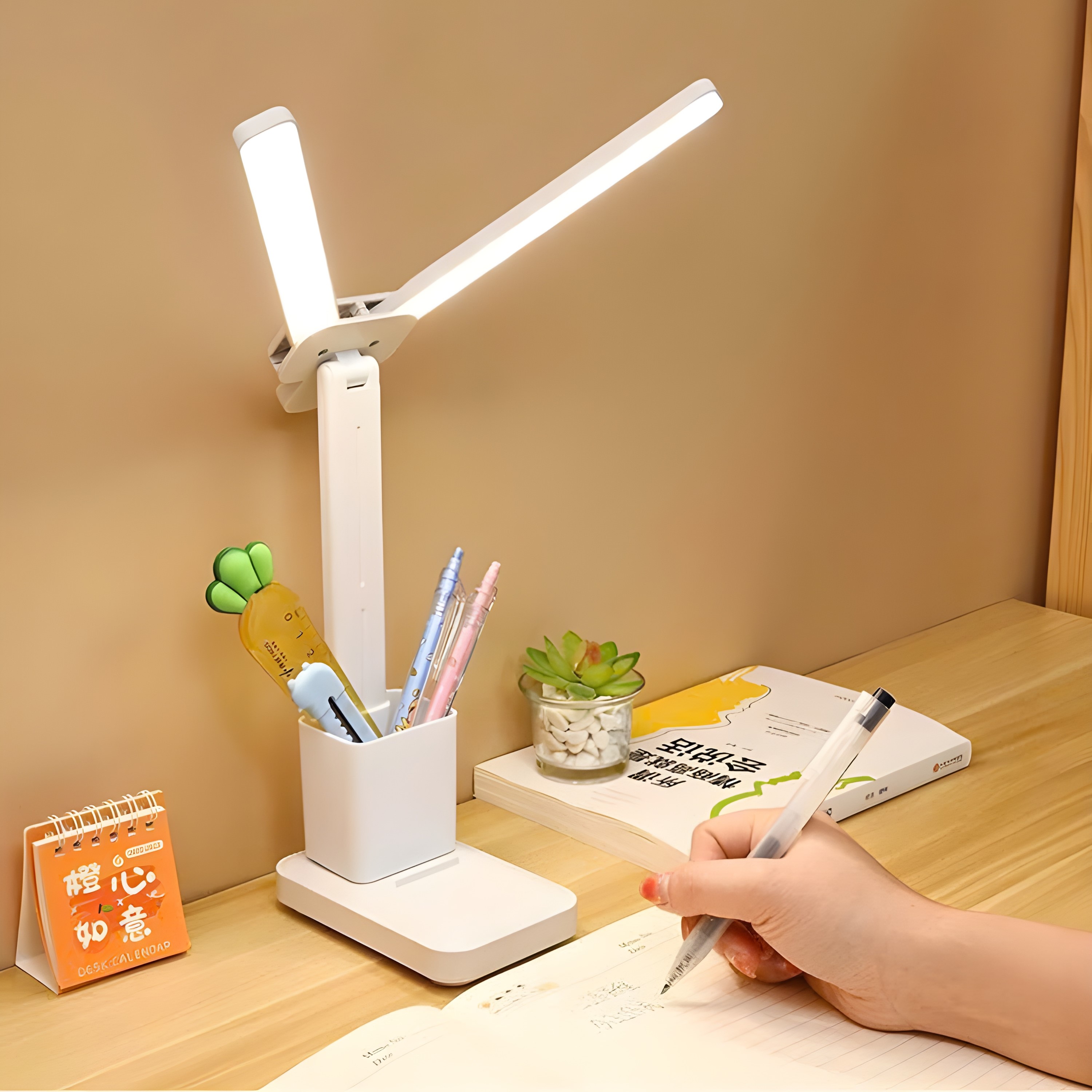 Đèn học để bàn chống cận thị 2 bóng dài gấp gọn kèm hộp bút