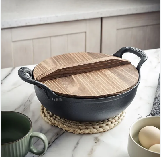 Nồi gang sâu lòng nắp gỗ size 20cm (loại tốt)