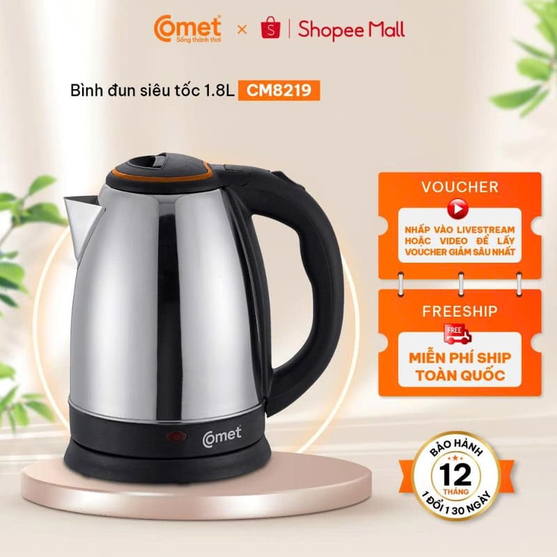 Ấm siêu tốc inox Comet CM8219 1.8L